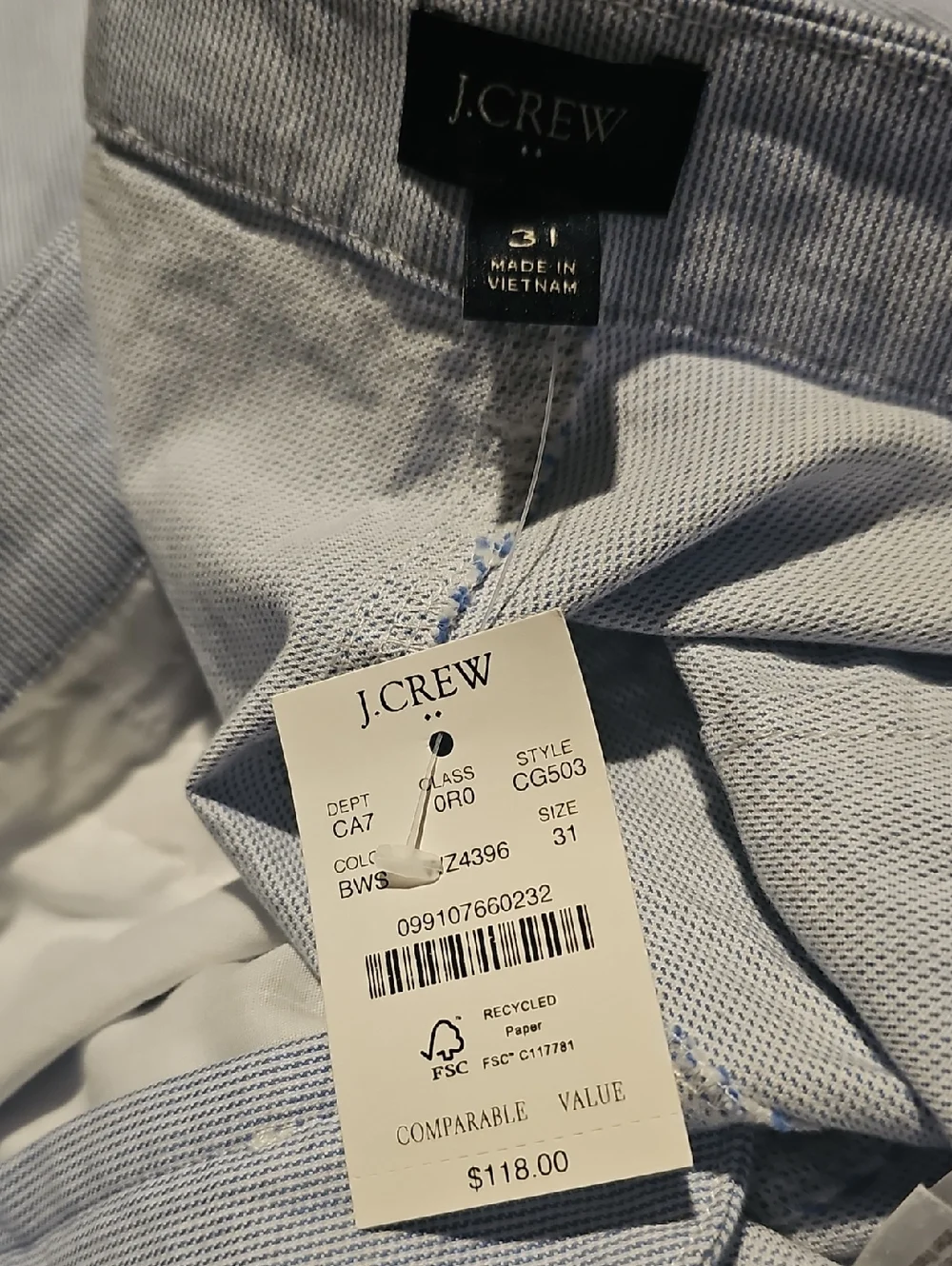 NWT J. Crew Light Blue White Stripe Seersucker Chinos baggy Waist 31 Casual